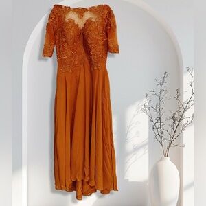 Elegant UT Texas Orange Lace Bridesmaids Prom Formal Dress 12